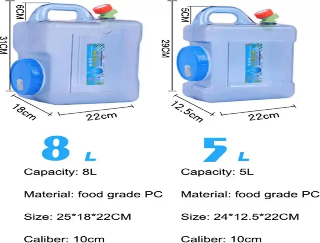 Weight and Size of Water Containers